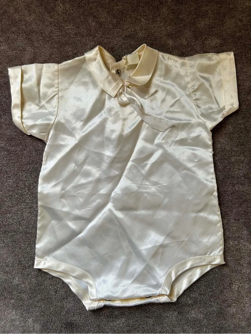 Vintage Baby Baptism Christening Romper Silky Satin Ivory Peter Pan 3-6 Months